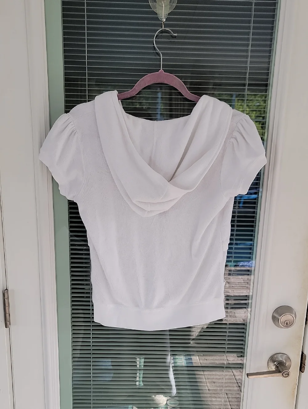 Juicy Couture White Short-Sleeve Terry Cloth Zip Hoodie Vintage 90's Sz L - Picture 2 of 9
